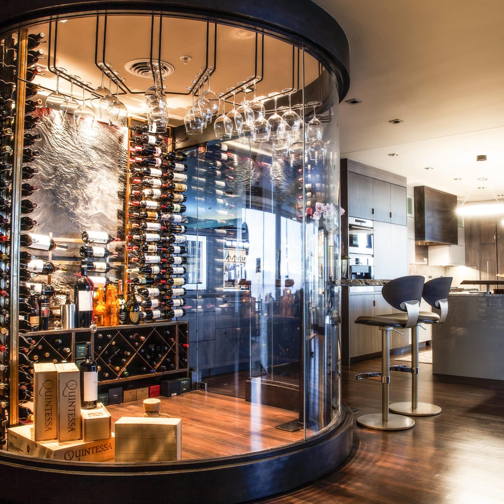 This custom wine cellar exceeds even the expectations of any Four Seasons Private Residence. It mixes three-deep, three-foot Wall Series racks, Big Bottle, and Magnum racks. The W Series racks are connected using Frames and included hardware. We also designed the custom metal X-bins for bulk storage.